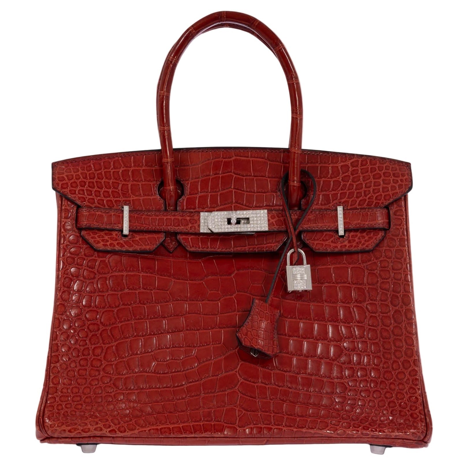 Hermès Birkin 30 Rouge H Matte Porosus Crocodile 18K White Gold and Diamond Hardware