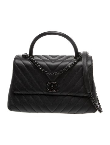 Small So Black Chevron Coco Handle Bag