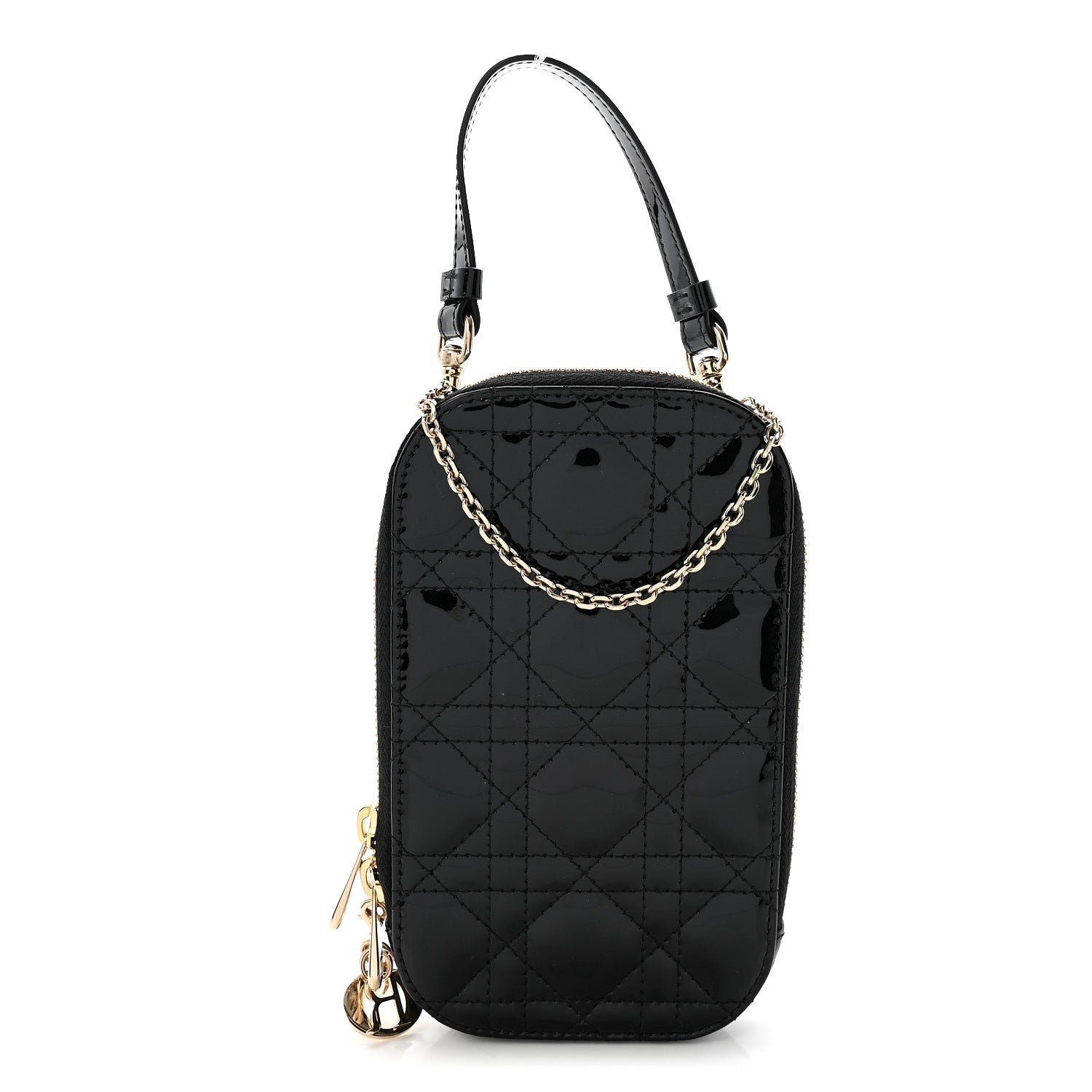 Christian Dior Patent Cannage Lady Dior Phone Holder Black