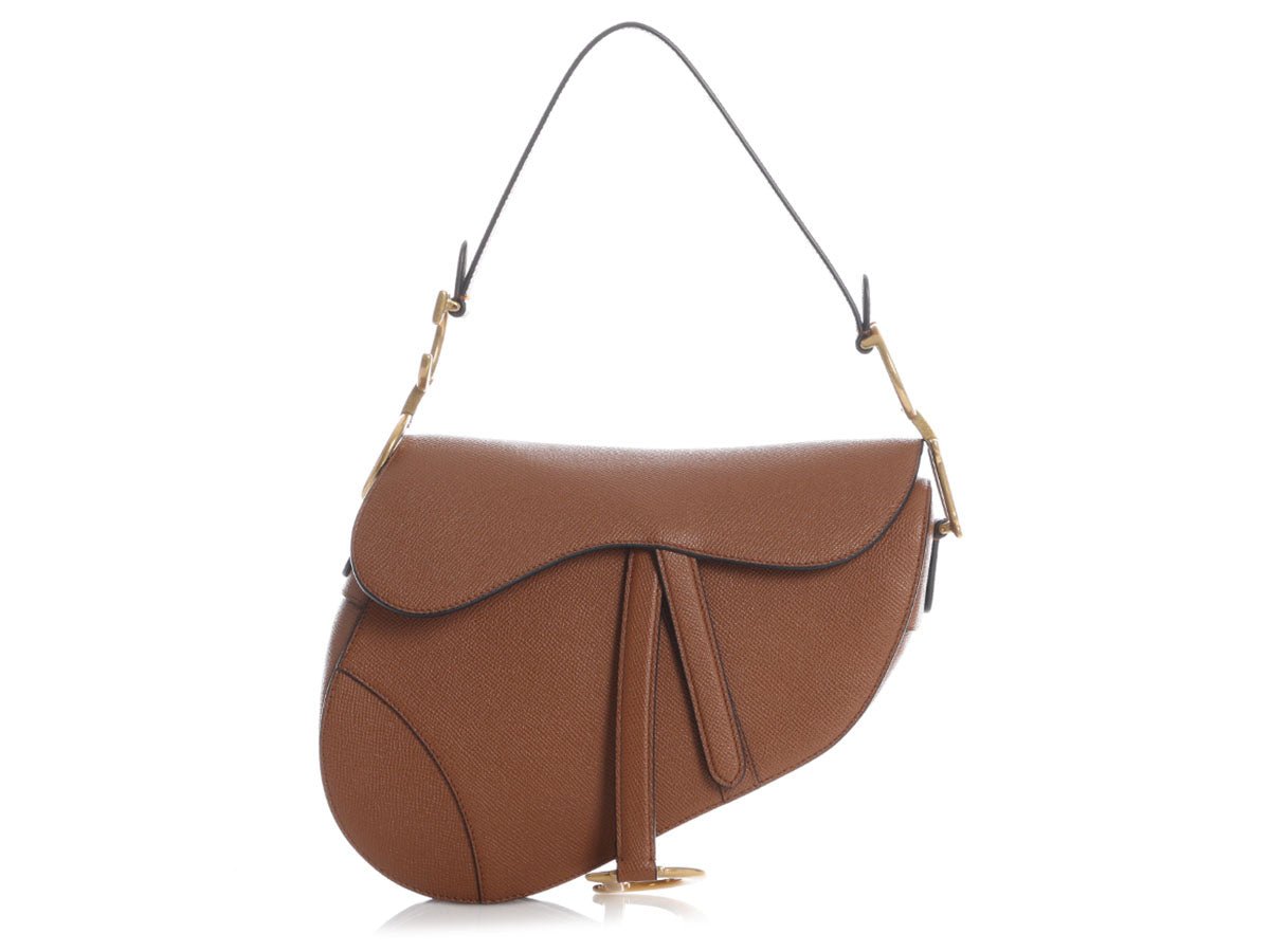 Dior Tan Grained Leather Saddle Bag with Strap
