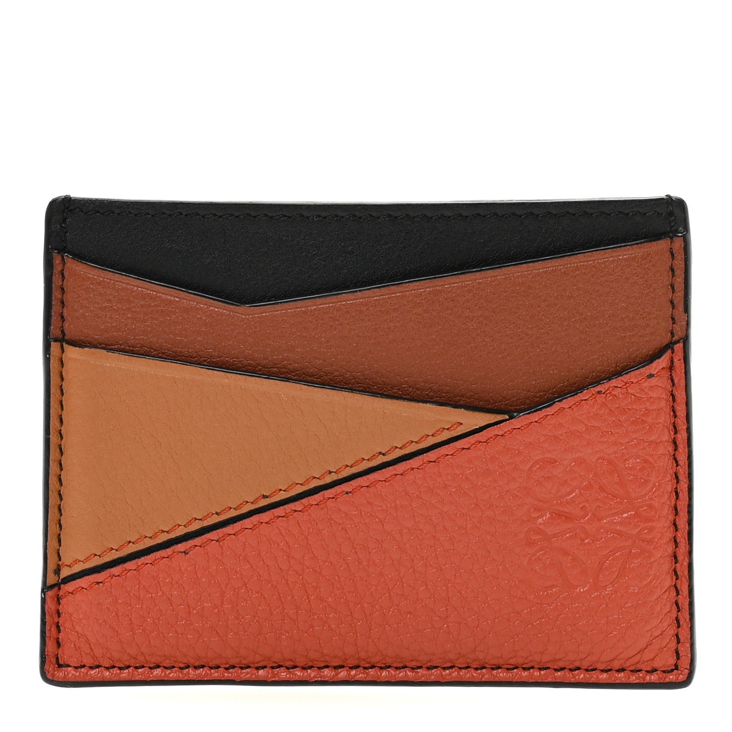 Loewe Calfskin Puzzle Colorblock Card Holder Pumpkin Multicolor
