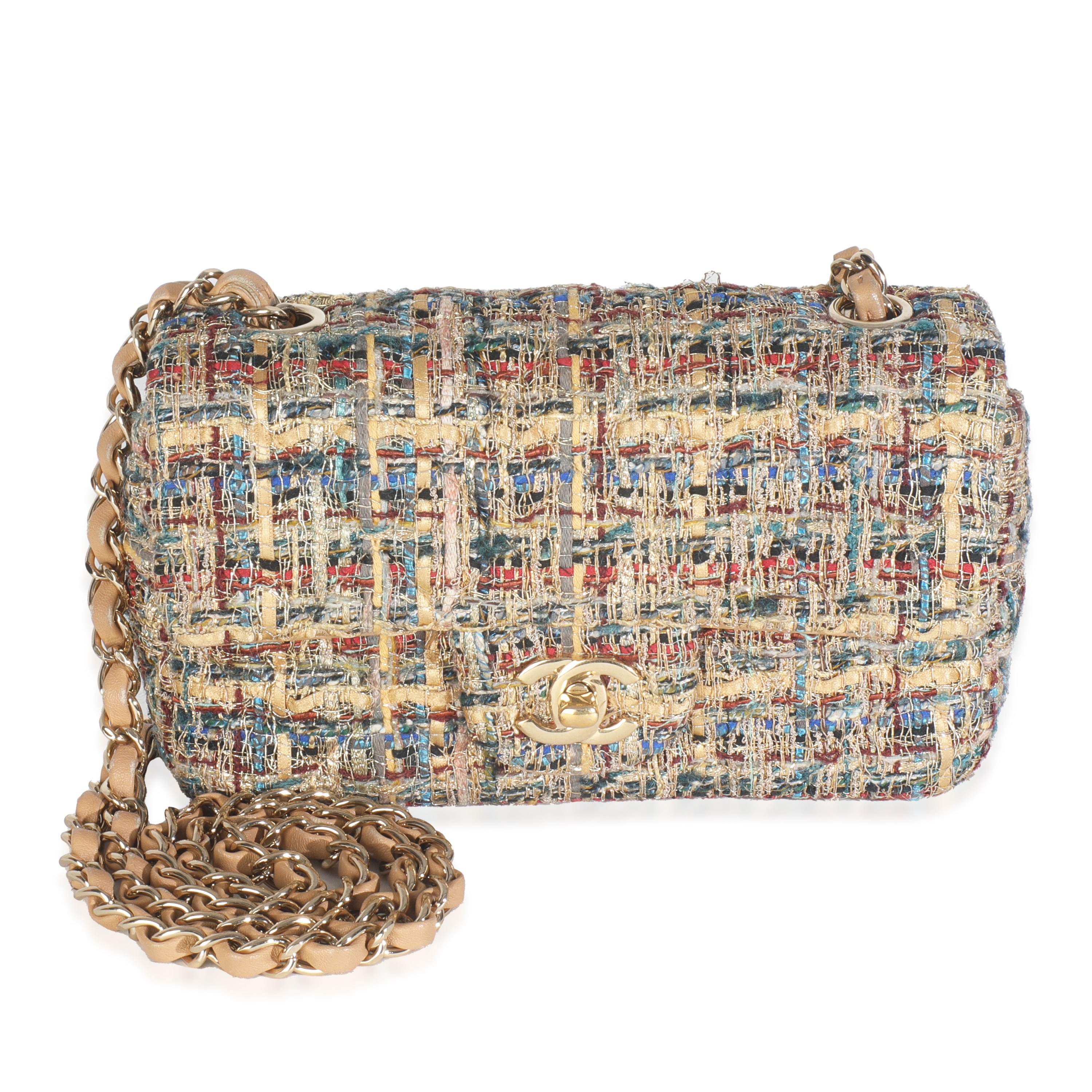 Chanel 19A Gold Metallic Tweed Ancient Egypt Mini Rectangular Flap Bag