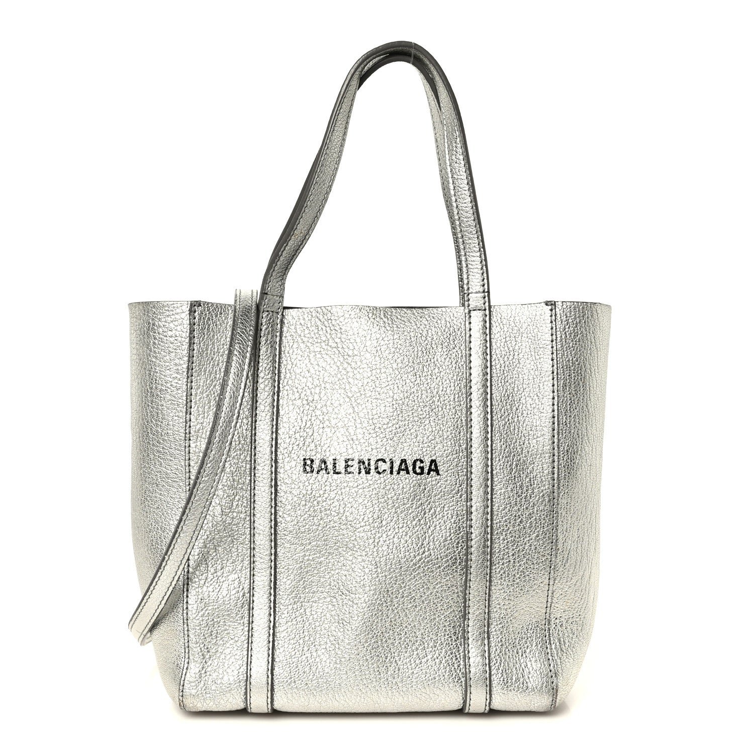 Balenciaga Metallic Goatskin Logo XXS Everyday Tote Argent Black