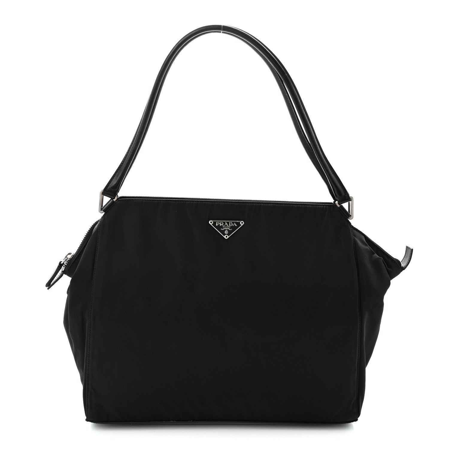 Prada Tessuto Nylon Calfskin Shoulder Bag Black