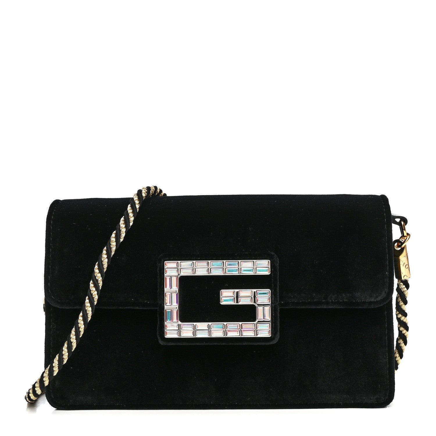Gucci Velvet Crystal Square G Shoulder Bag Black