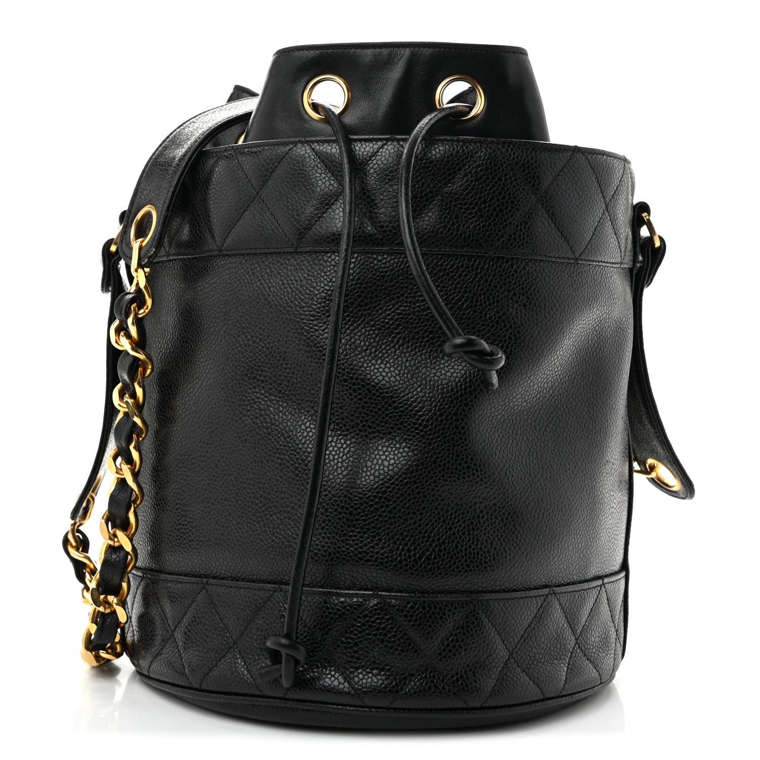 Chanel Caviar Drawstring Bucket Shoulder Bag Black