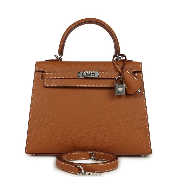 Hermes Pre-owned Hermes Kelly Sellier 25 Gold Epsom Palladium Hardware