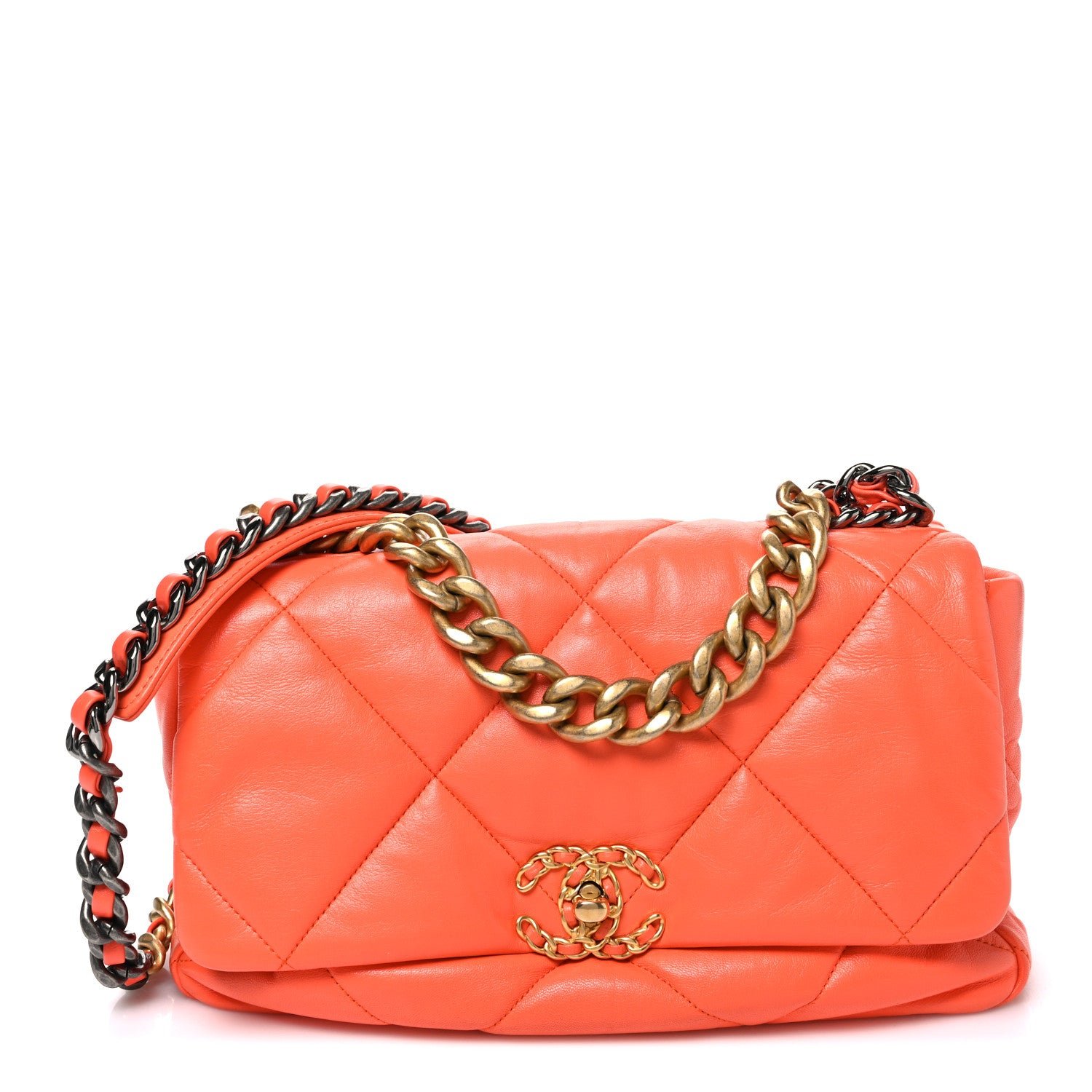 Chanel Goatskin Quilted Large Chanel 19 Flap Orange