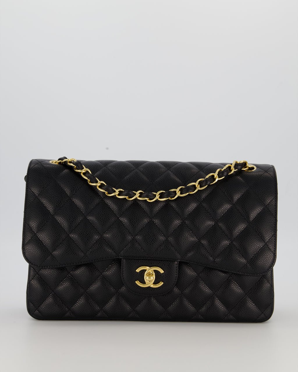 Chanel Black Jumbo Classic Double Flap Bag in Caviar Leather with Gold Hardware
