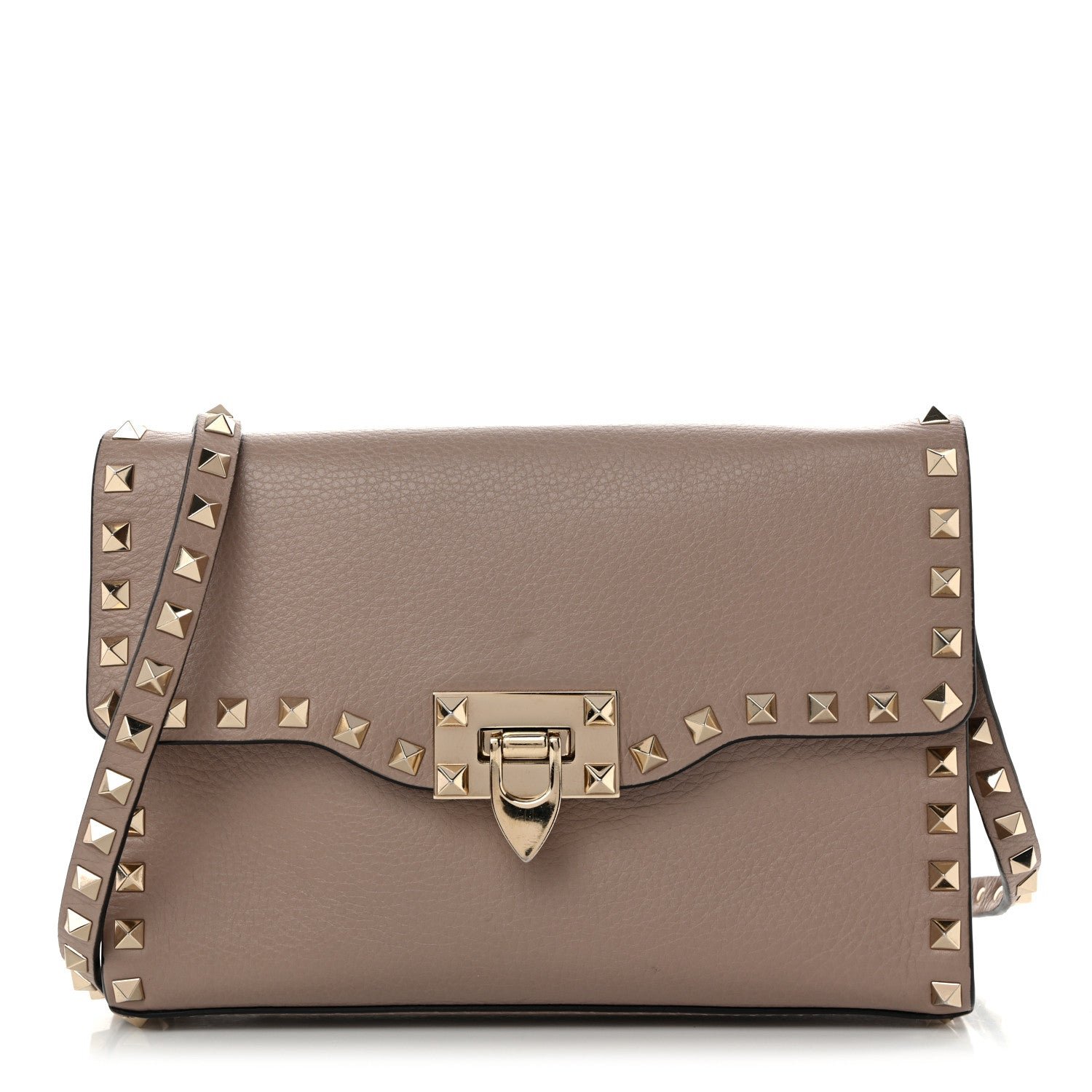 Valentino Garavani Pebbled Calfskin Medium Rockstud Flip Lock Crossbody Bag Poudre