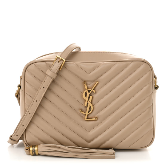 Saint Laurent Calfskin Matelasse Monogram Lou Camera Bag Dark Beige