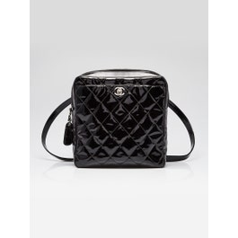Chanel Black Quilted Patent Leather Backpack Bag