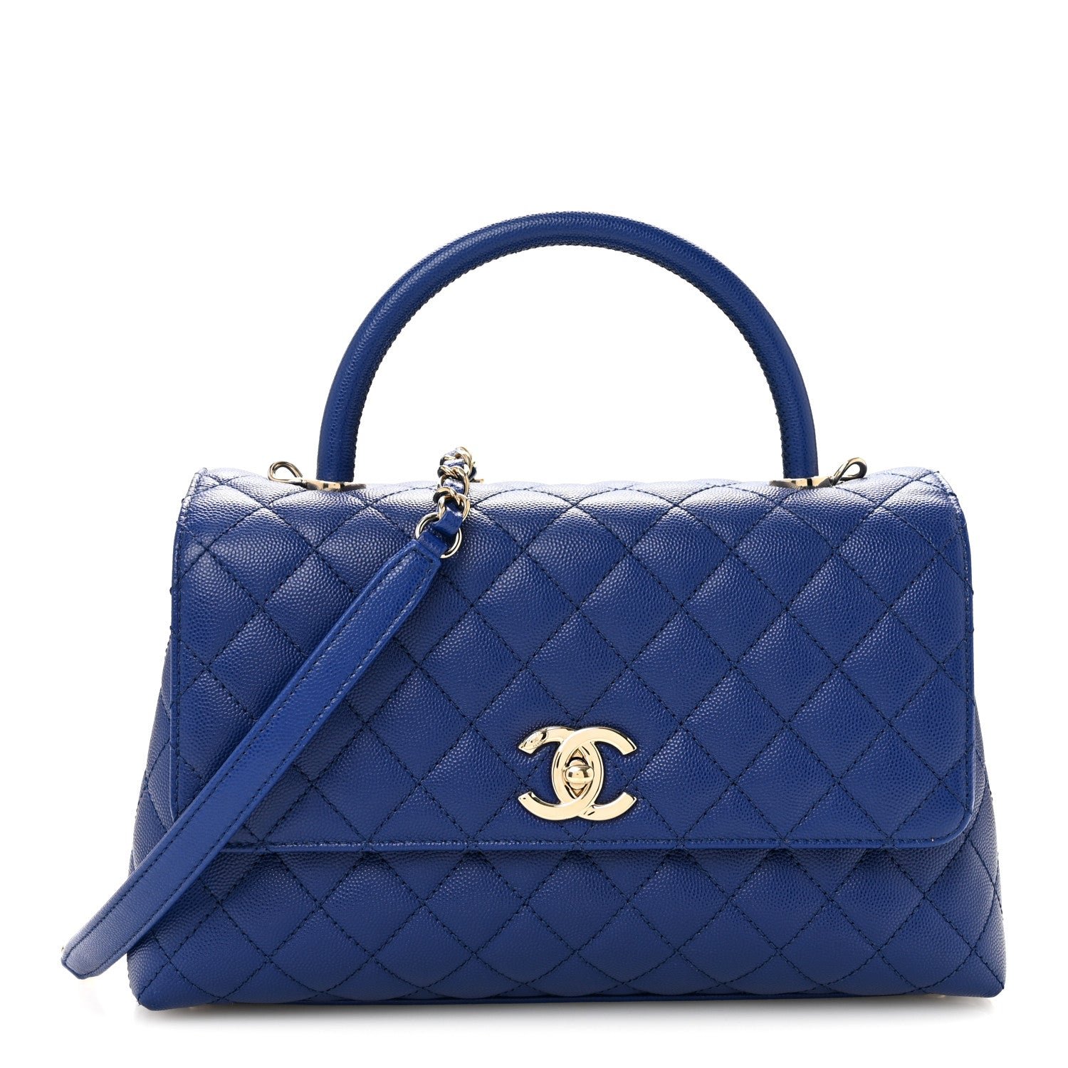 Chanel Caviar Quilted Small Coco Handle Flap Blue
