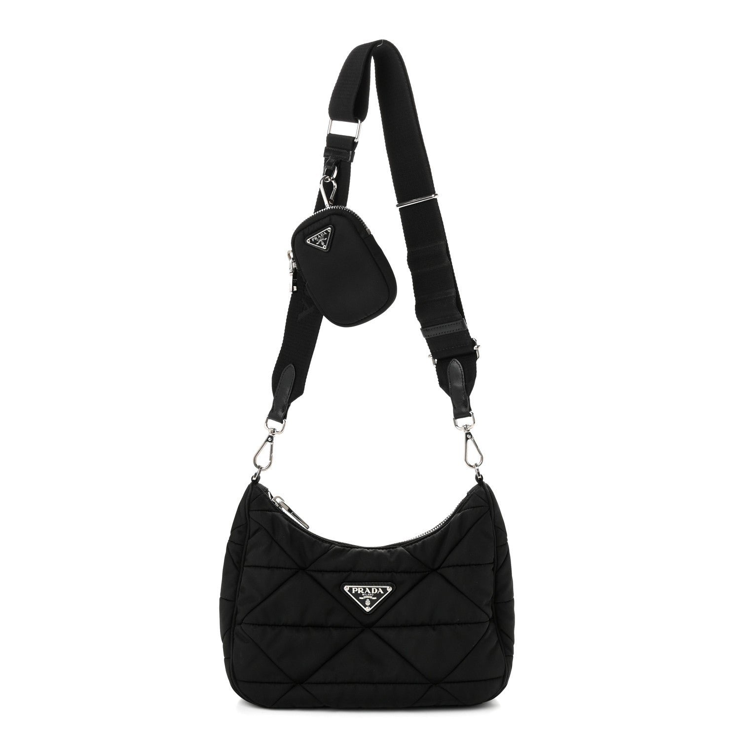 Prada Re-Nylon Triangle Padded Patchwork Shoulder Bag Black