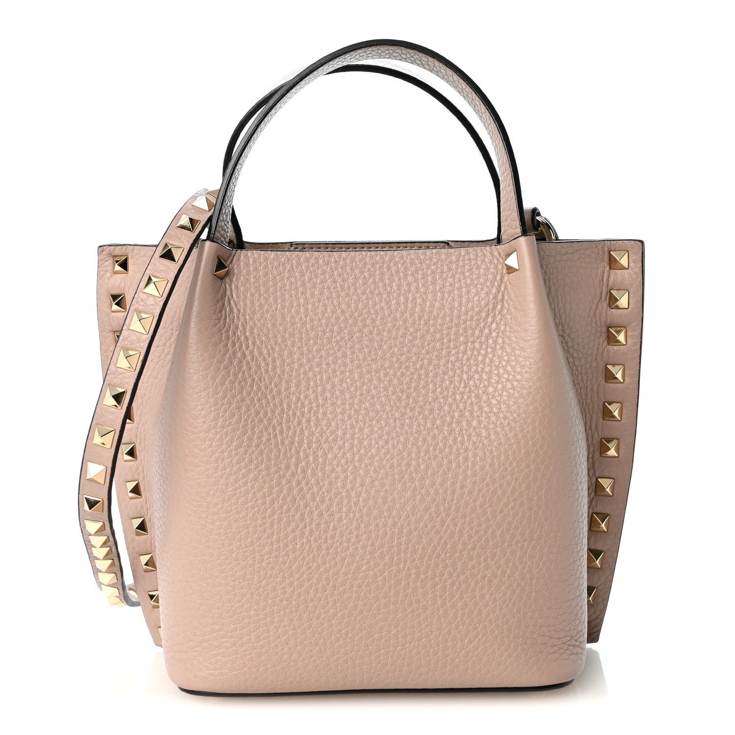 Valentino Garavani Pebbled Calfskin Small Rockstud Crossbody Tote Poudre