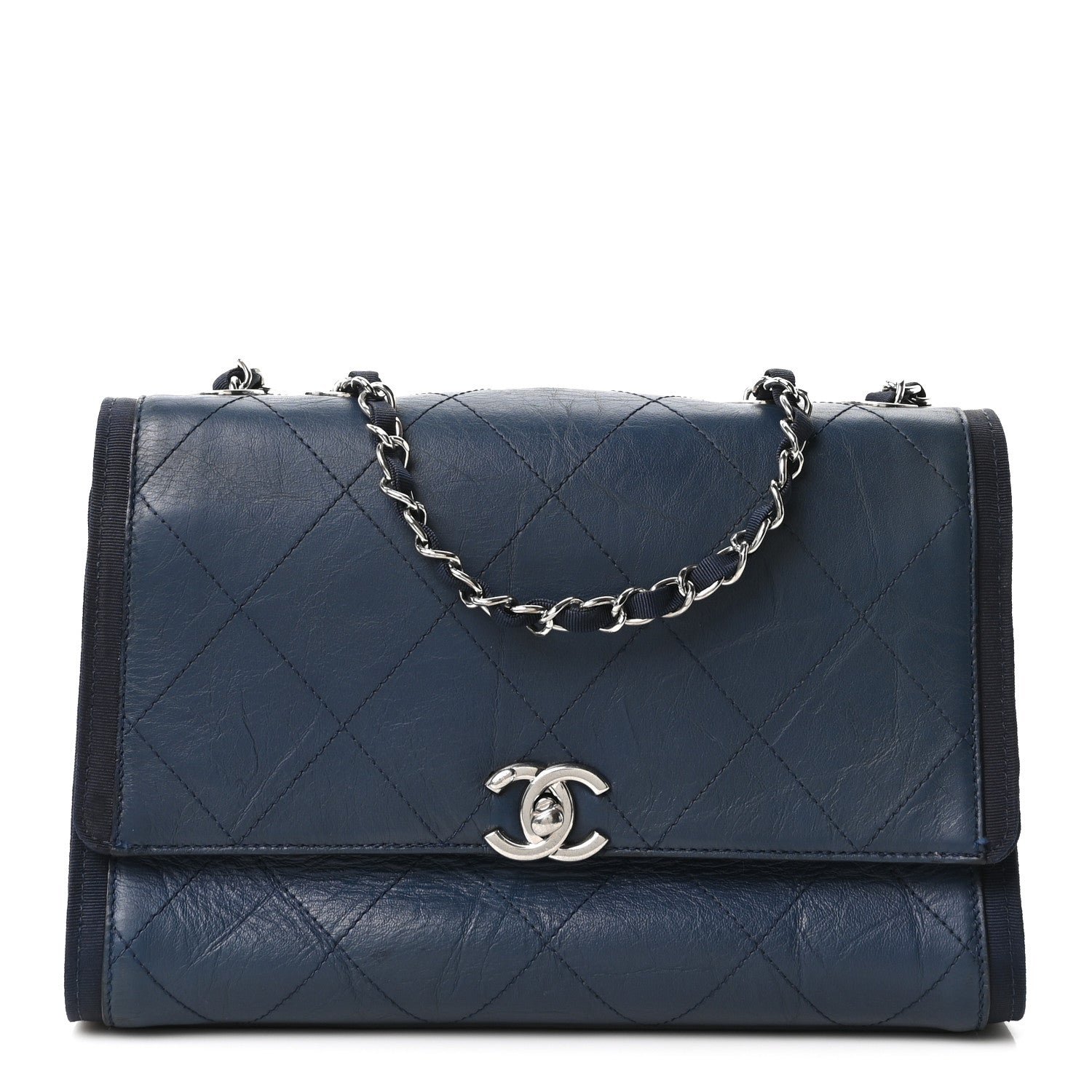 Chanel Calfskin Stitched Medium Single Flap Navy
