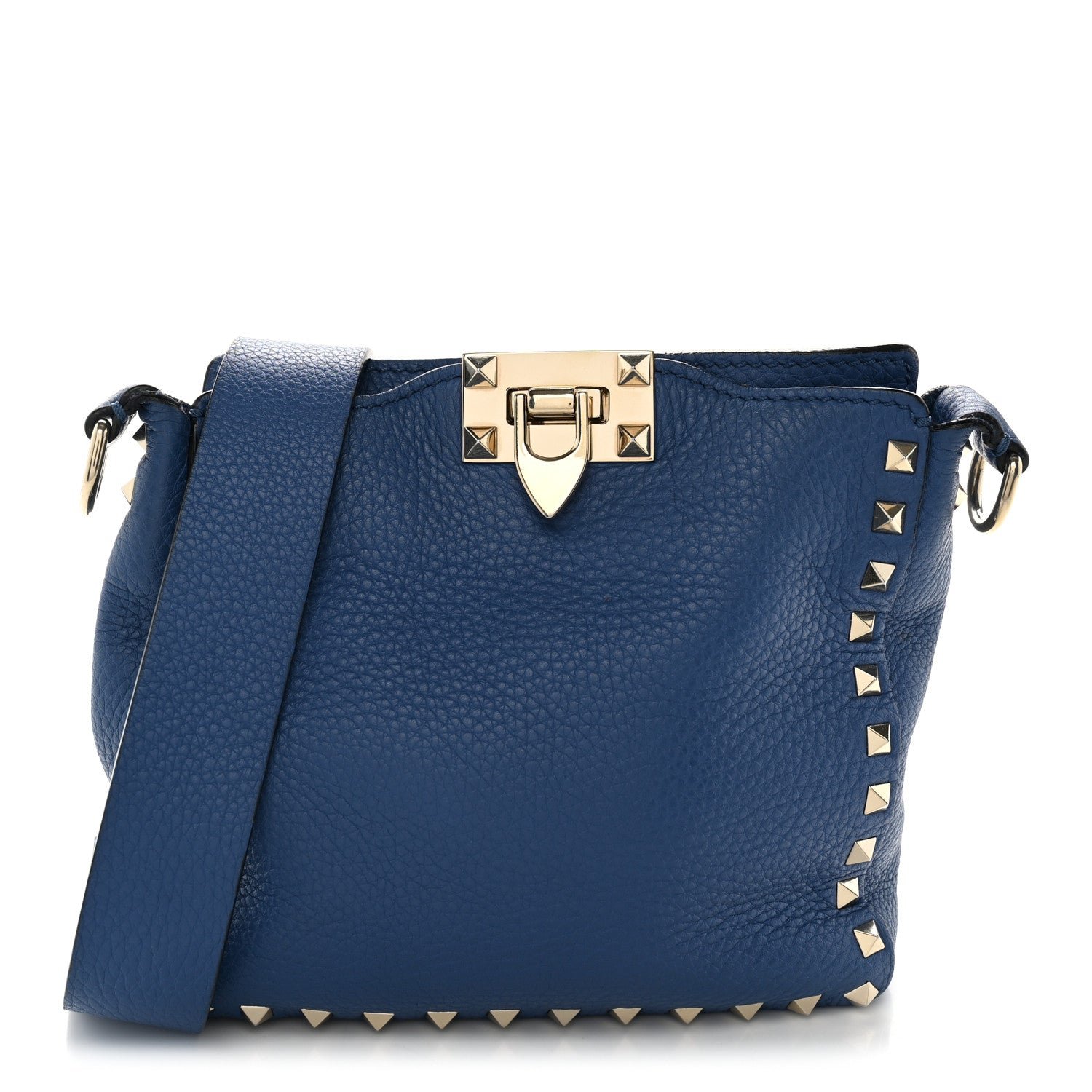 Valentino Garavani Pebbled Calfskin Mini Rockstud Flip-Lock Messenger Bag Baltique