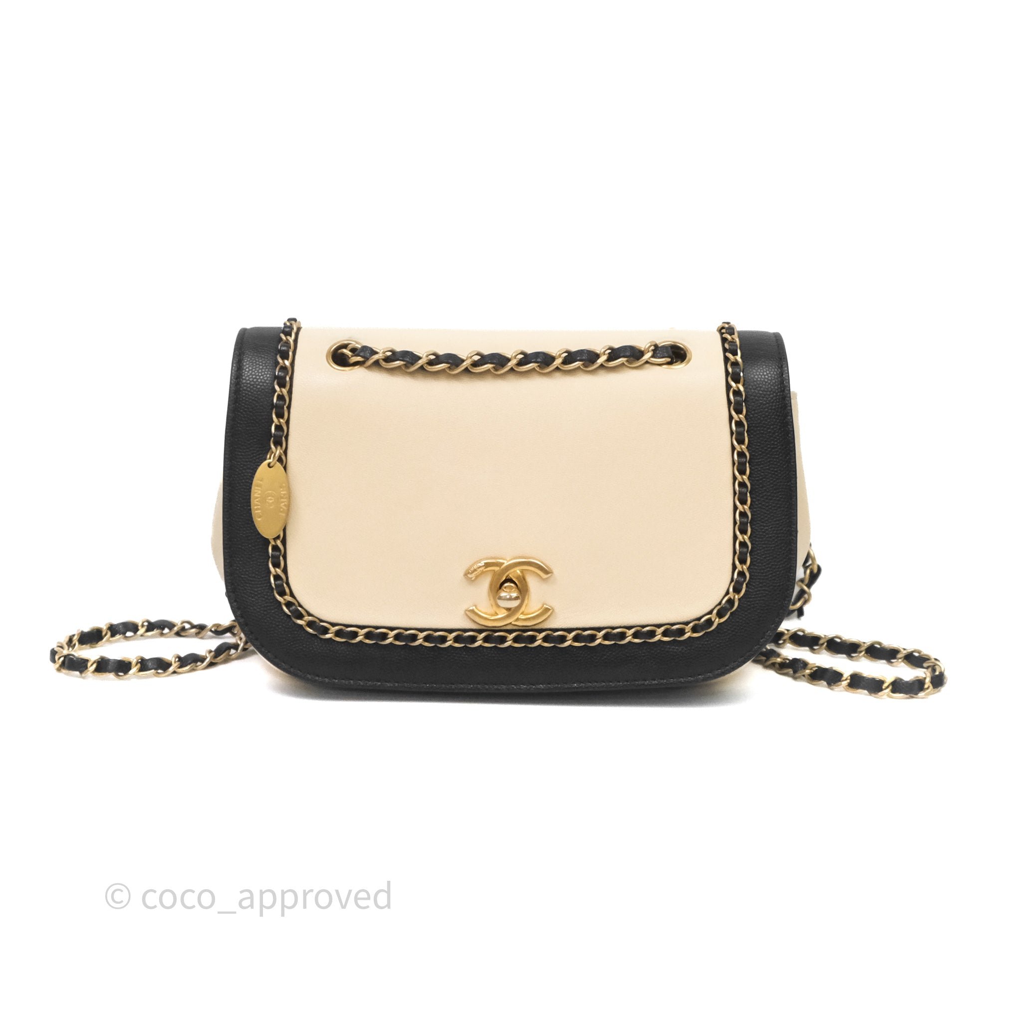 Chanel Chain Around Flap Bag Black / Ivory Caviar Aged Gold Hardware