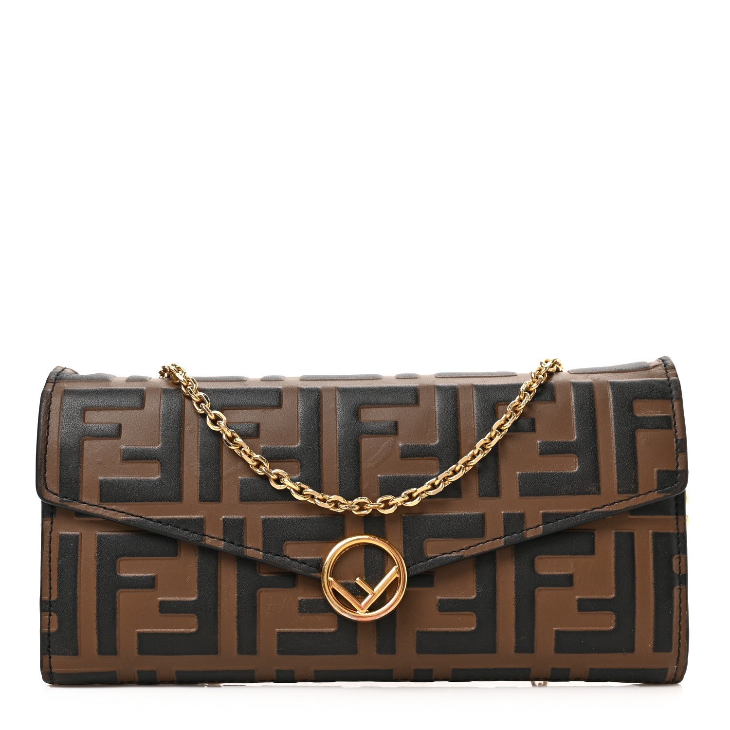 Fendi Vitello Soft F is Fendi Bi-Color FF 1974 Embossed Continental Envelope Wallet On Chain Maya Black