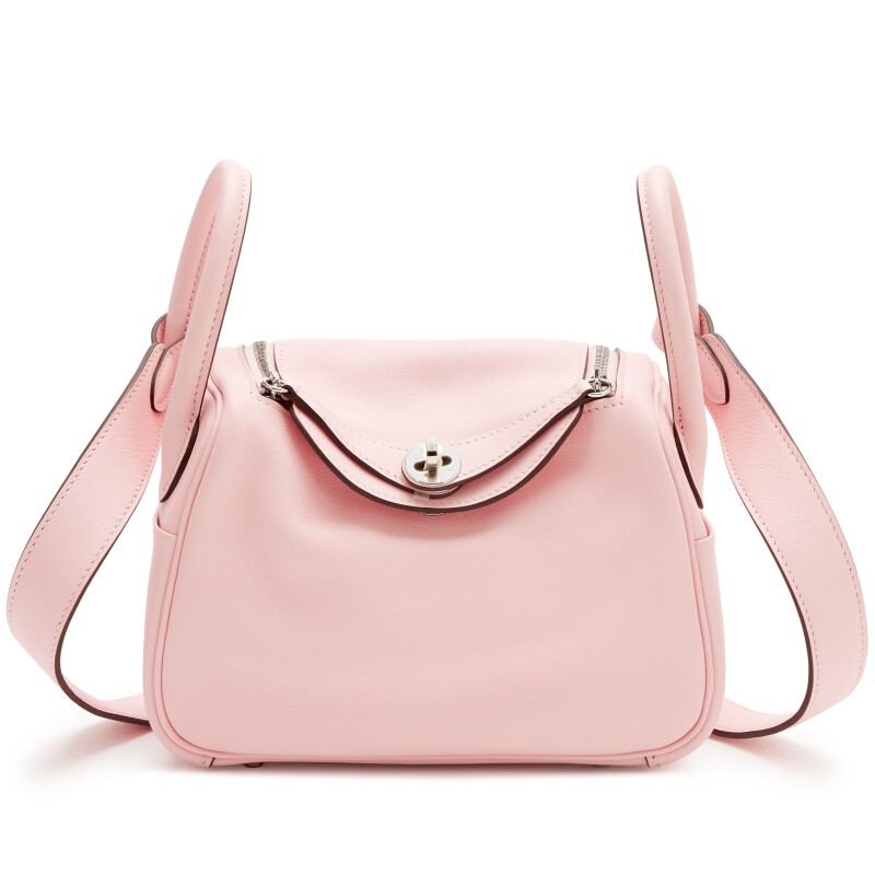 Hermes Rose Sakura Swift Mini Lindy 20 Palladium Hardware, 2021