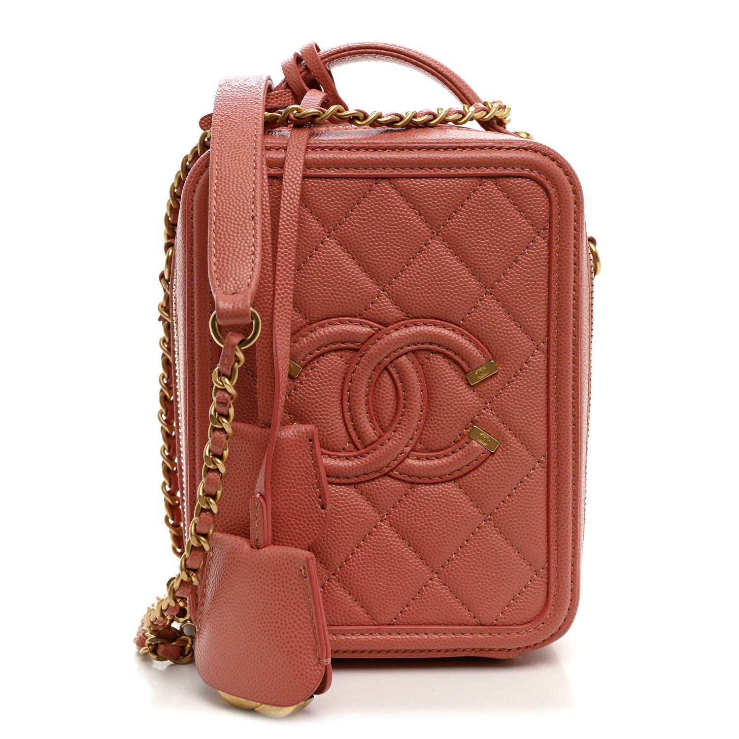 Chanel Caviar Quilted CC North South Filigree Vanity Case Pink