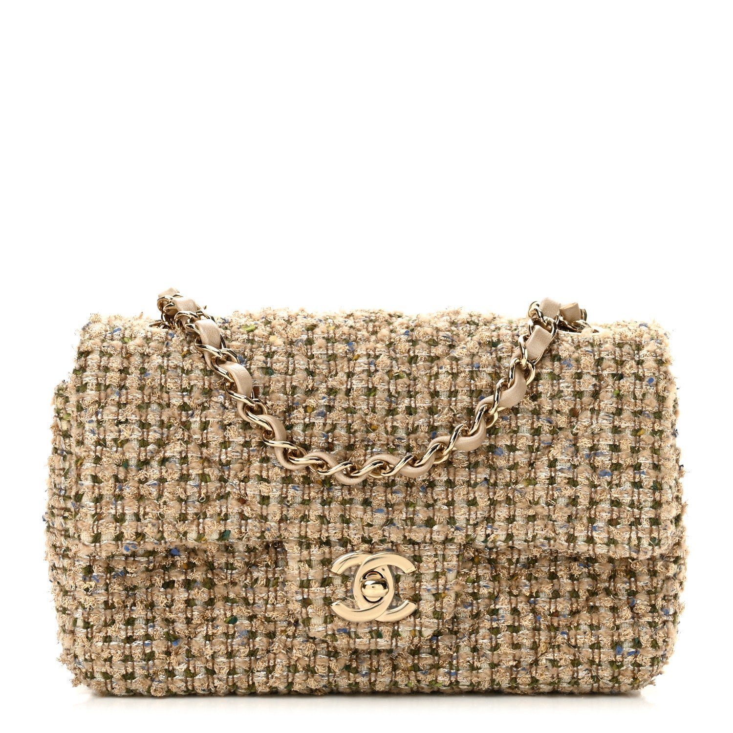 Chanel Tweed Quilted Mini Rectangular Flap Beige