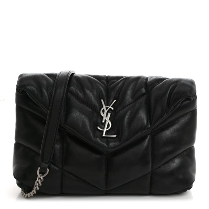 Saint Laurent Lambskin Quilted Toy Loulou Puffer Monogram Chain Satchel Black