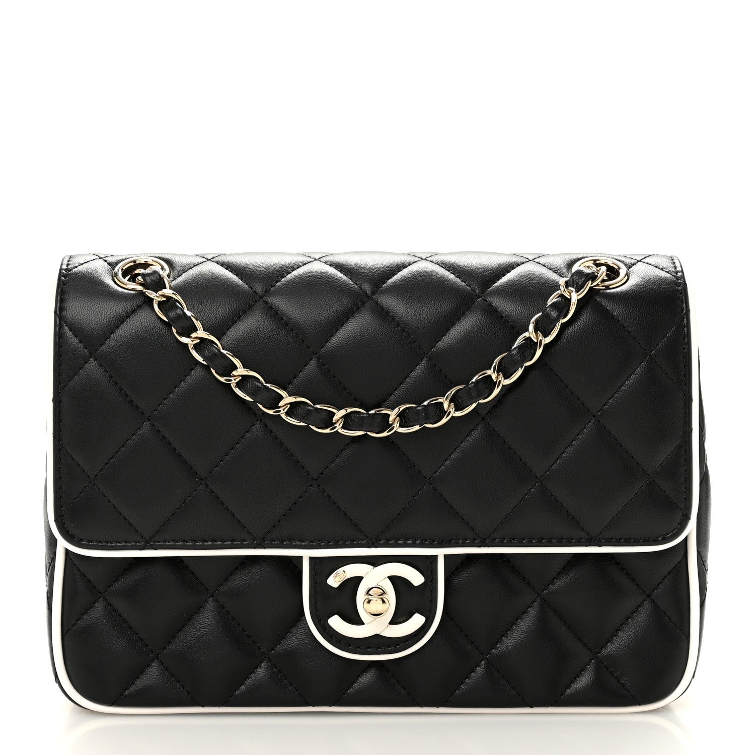 Chanel Lambskin Quilted Resin Graphic Frame Flap Bag Black White