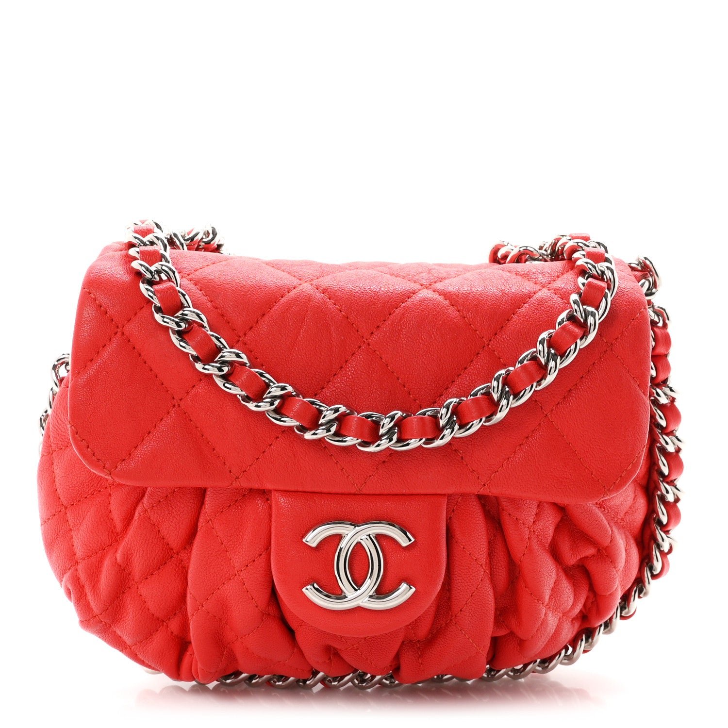 Chanel Washed Lambskin Mini Chain Around Messenger Coral