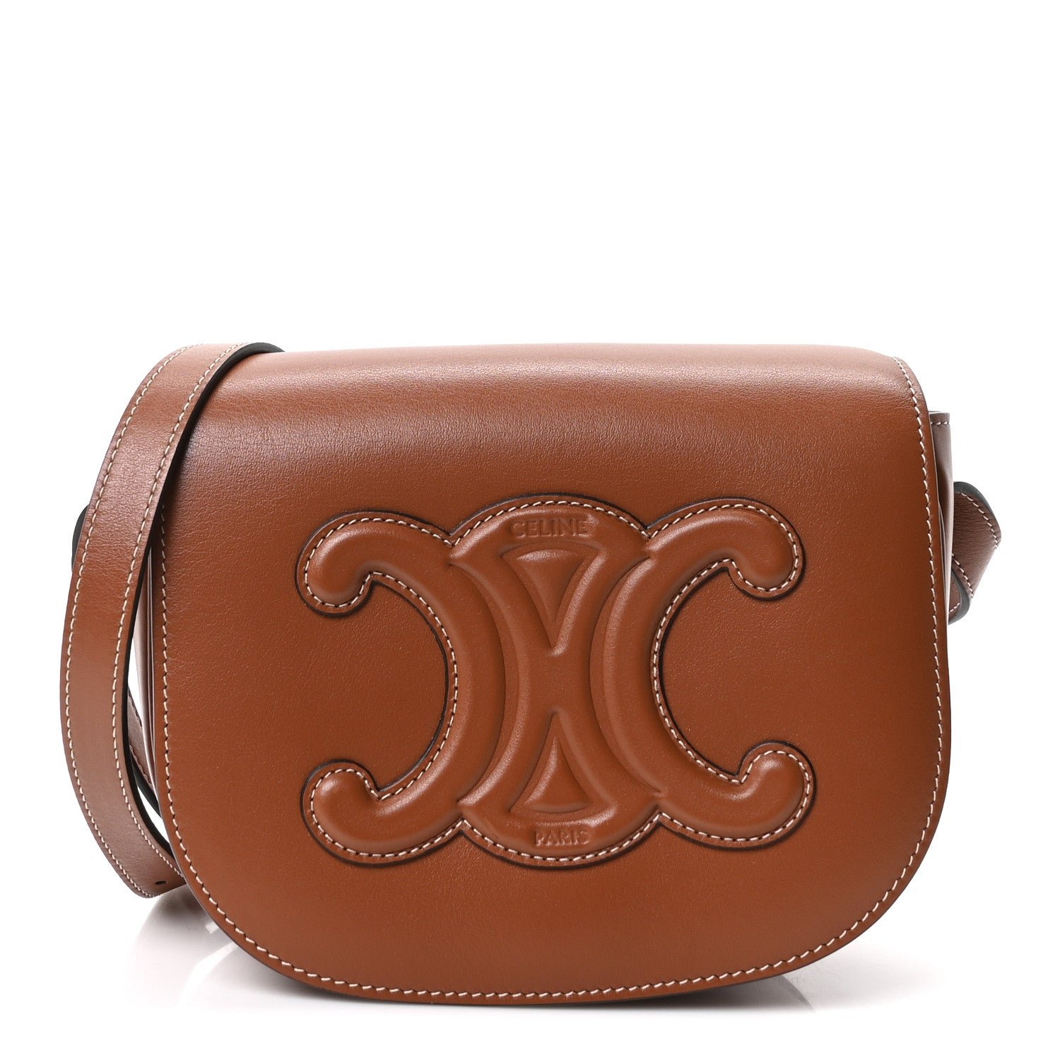 Celine Smooth Calfskin Cuir Triomphe Folco Crossbody Bag Tan