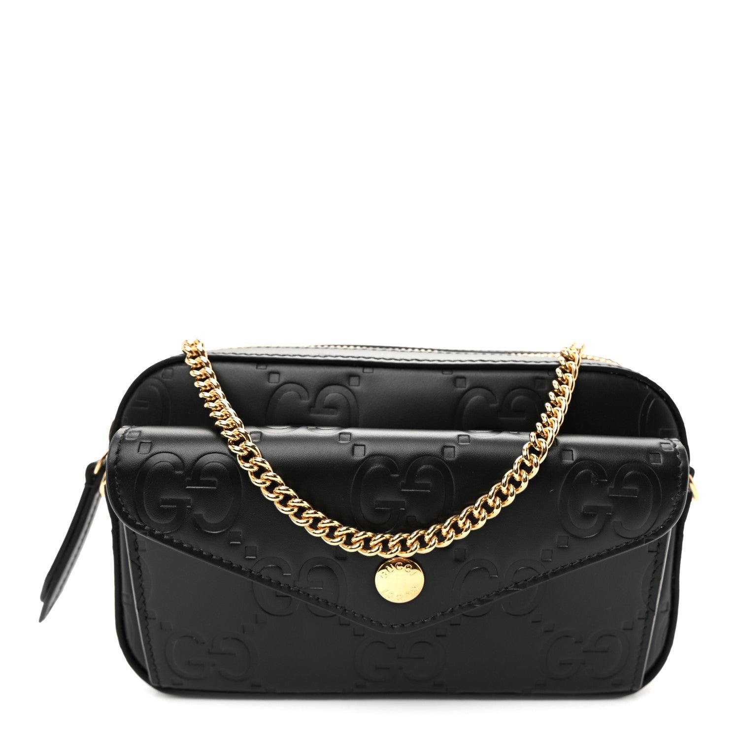Gucci Calfskin GG Super Mini Debossed Chain Wallet Black