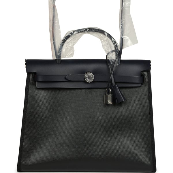 Hermes Hermes Herbag Zip PM 31 Black Toile H Berline and Bleu Indigo Hunter Palladium Hardware