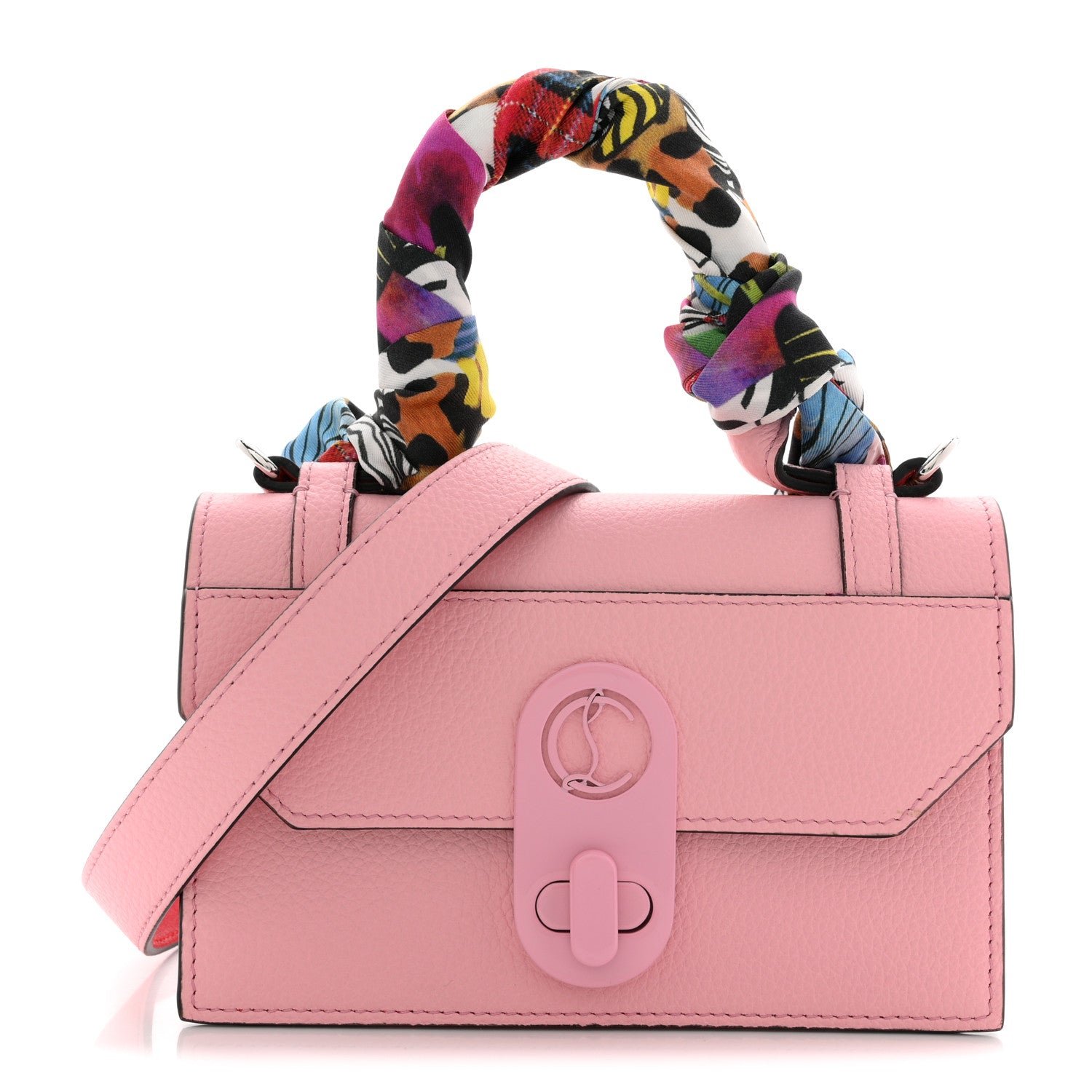 Christian Louboutin Calfskin Empire Silk Mini Elisa Top Handle Bag Soupir Multicolor
