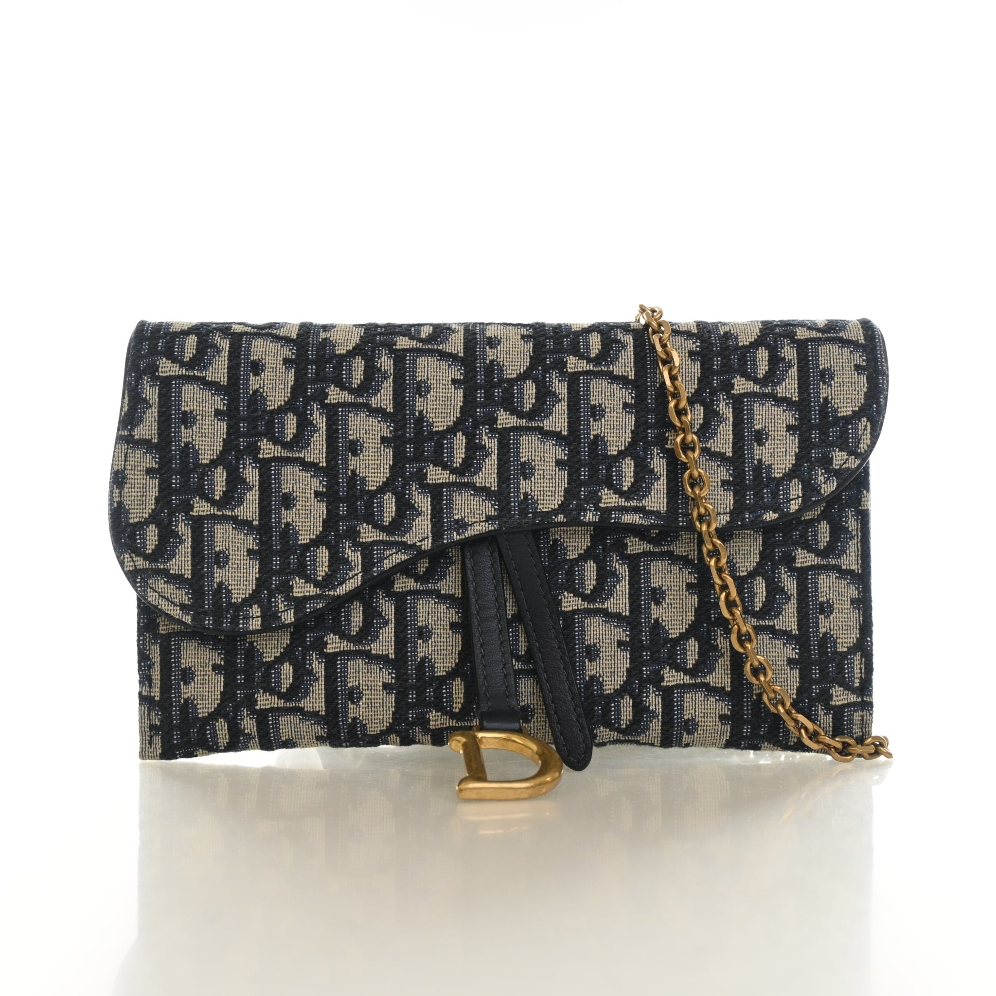 Christian Dior Oblique Saddle Pouch With Chain