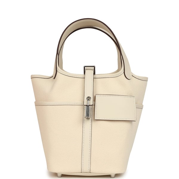 Hermes Hermes Picotin Cargo 18 Nata Swift and Toile Canvas Palladium Hardware