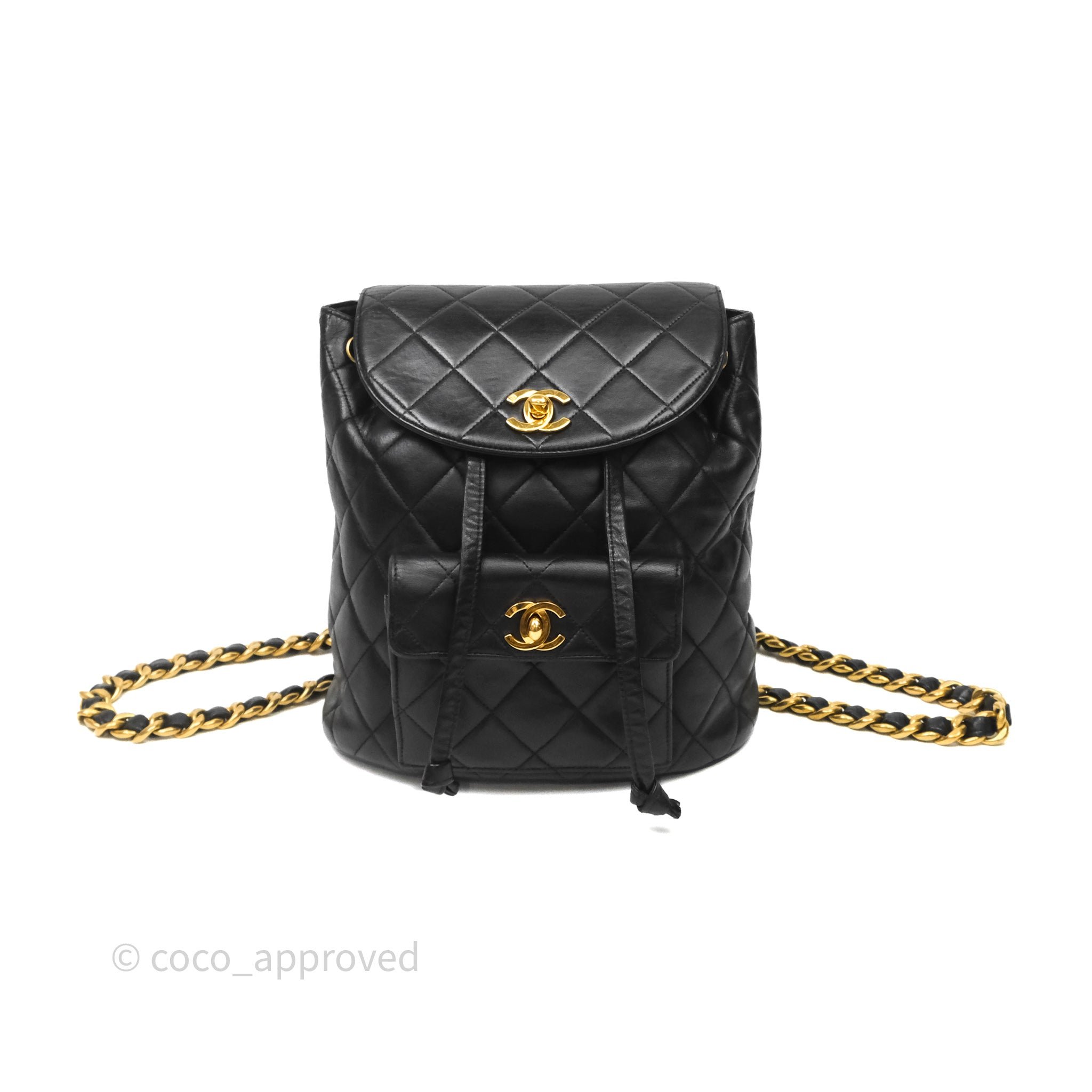 Chanel Vintage CC Duma Backpack Black Lambskin 24K Gold Hardware