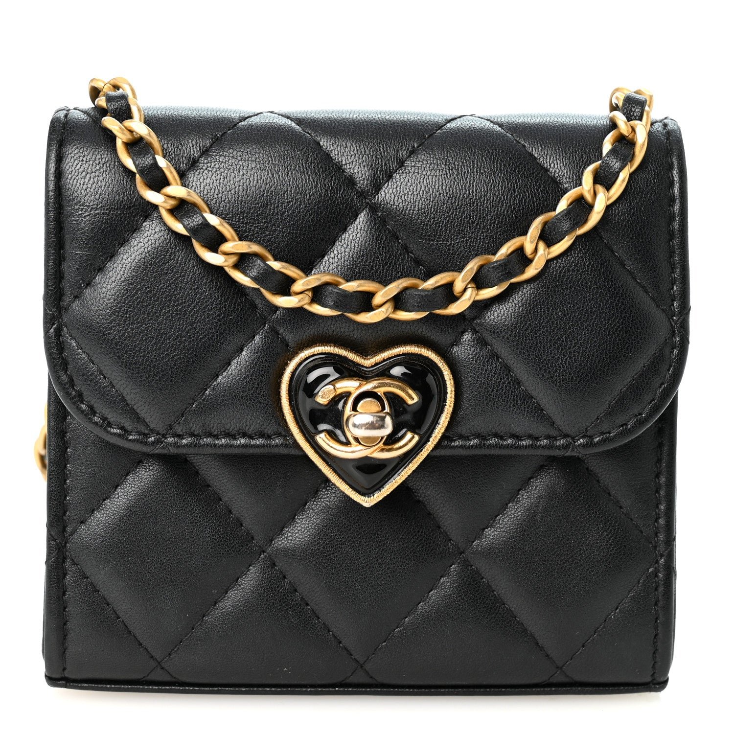 Lambskin Plexiglass Quilted Coco Love Clutch With Chain Black