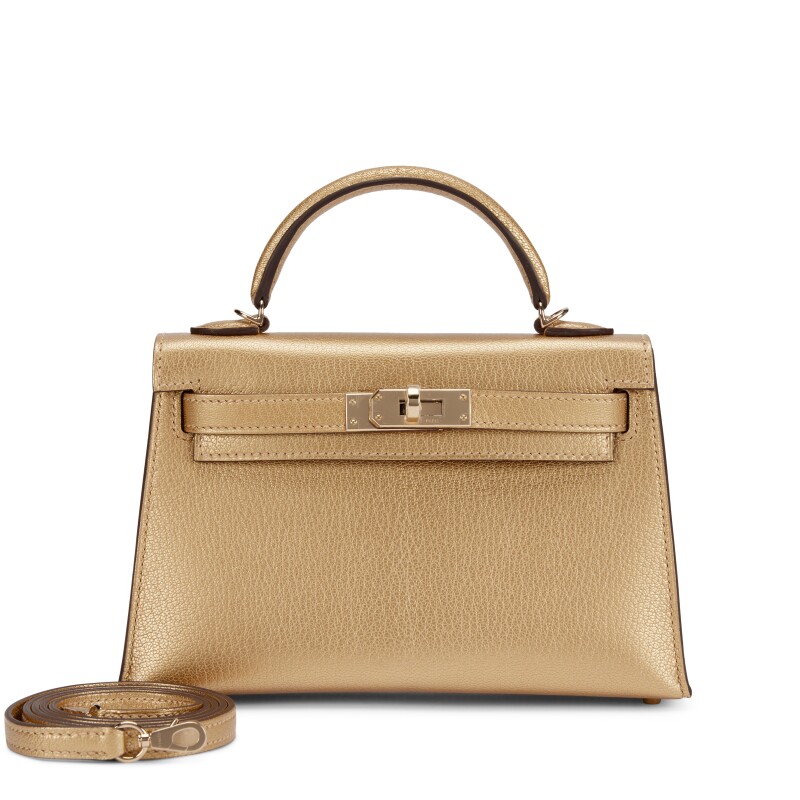 Hermes Dore Chèvre Chamkilight Metallic Mini Kelly 20 II Permabrass Hardware, 2024