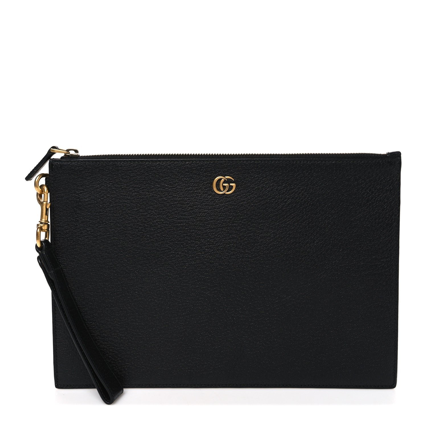 Gucci Textured Dollar Calfskin GG Marmont Zip Pouch Black