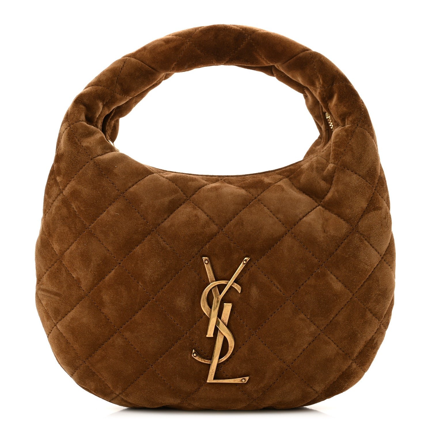 Saint Laurent Suede Quilted Icarino Bag Cognac