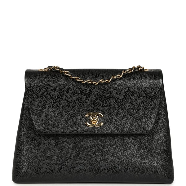 Vintage Chanel Medium Shoulder Bag Black Caviar Gold Hardware