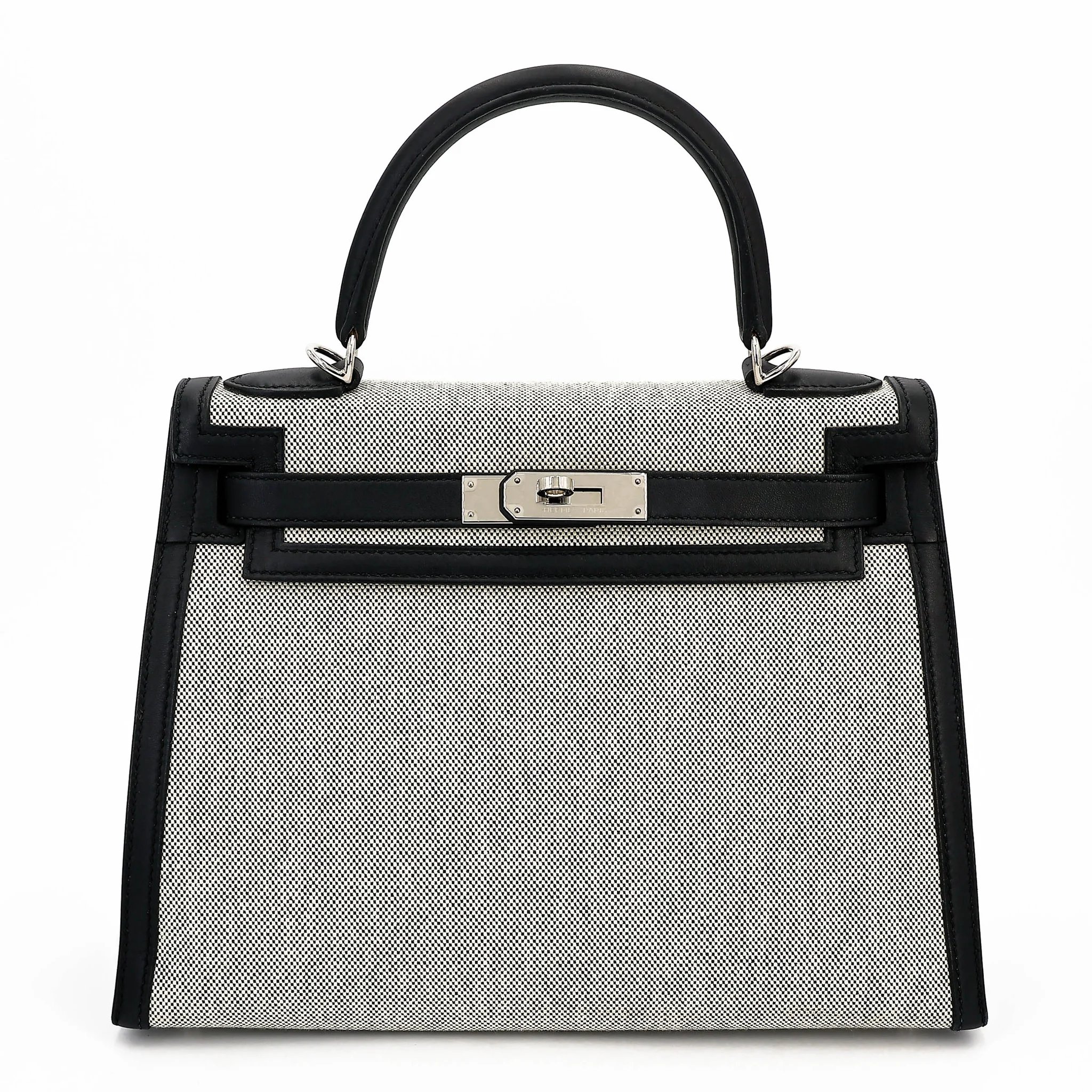 Very Good ( Rank A) HERMÈS Kelly 28 Sellier Noir (89) Toile H canvas Swift Palladium hardware Z (2021)