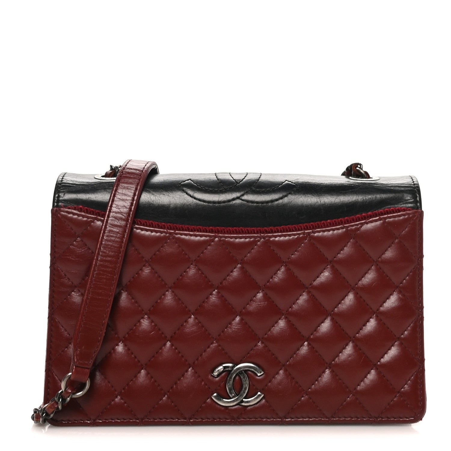 Chanel Calfskin Quilted Ballerine Flap Black Dark Red