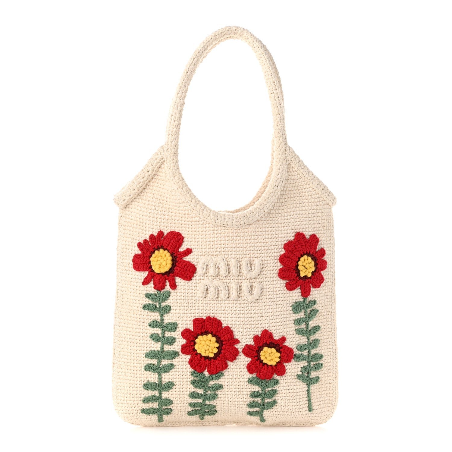 Miu Miu Cotton Crochet Floral Ivy Bag Beige Khaki