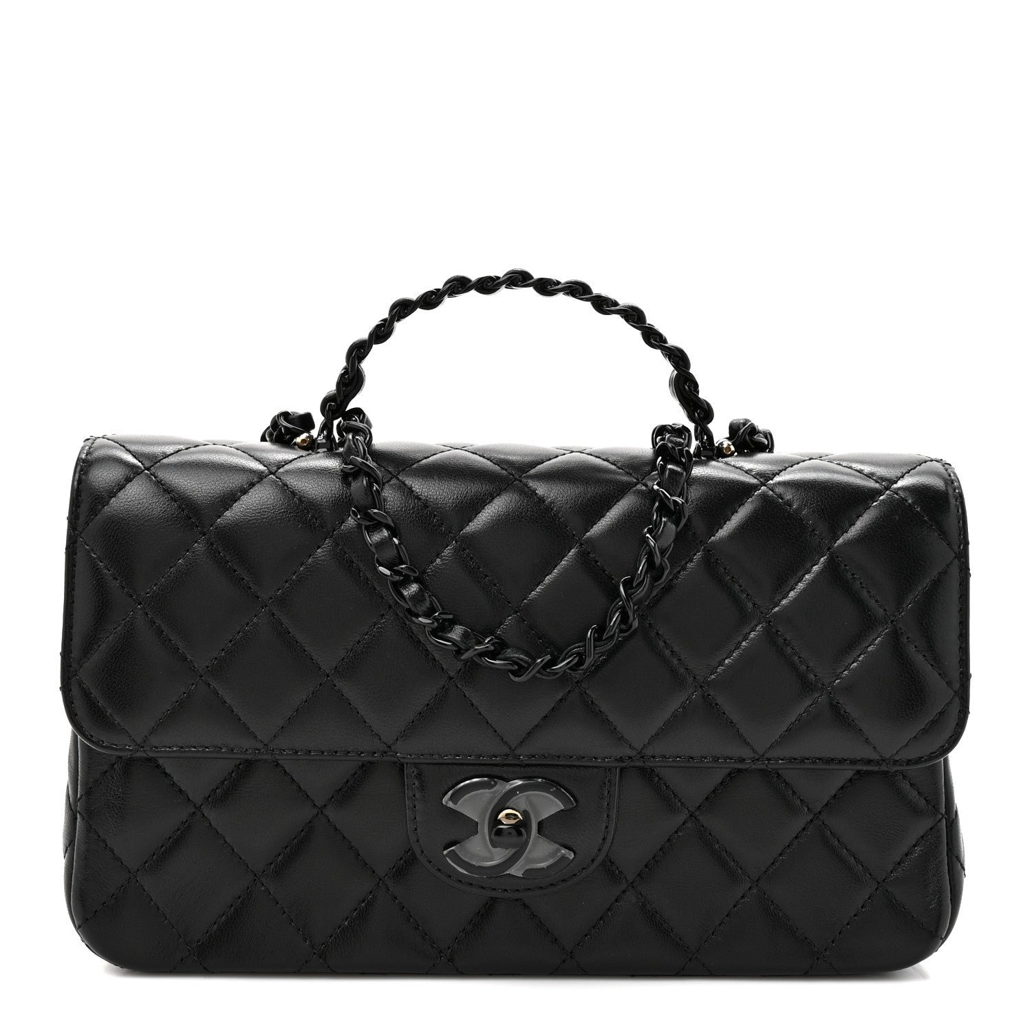 Chanel Lambskin Quilted Small Single Flap Top Handle Bag So Black