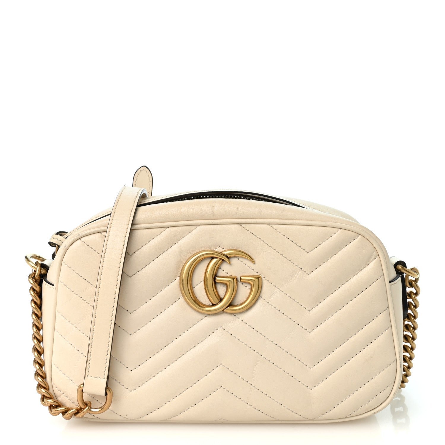 Calfskin Matelasse Small GG Marmont Chain Shoulder Bag White