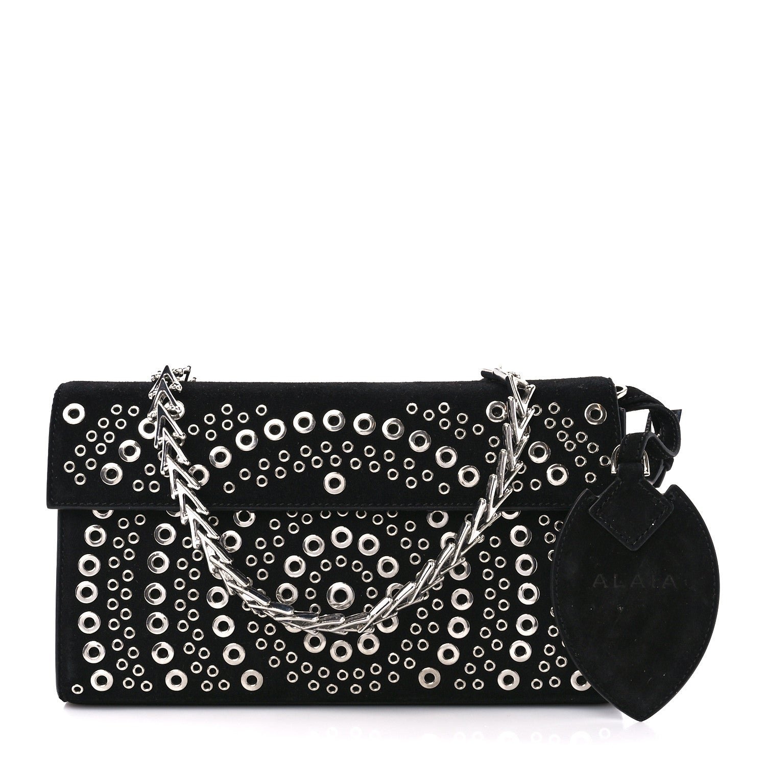 Alaia Suede Eyelet Embellished Oeillets Pochette Black