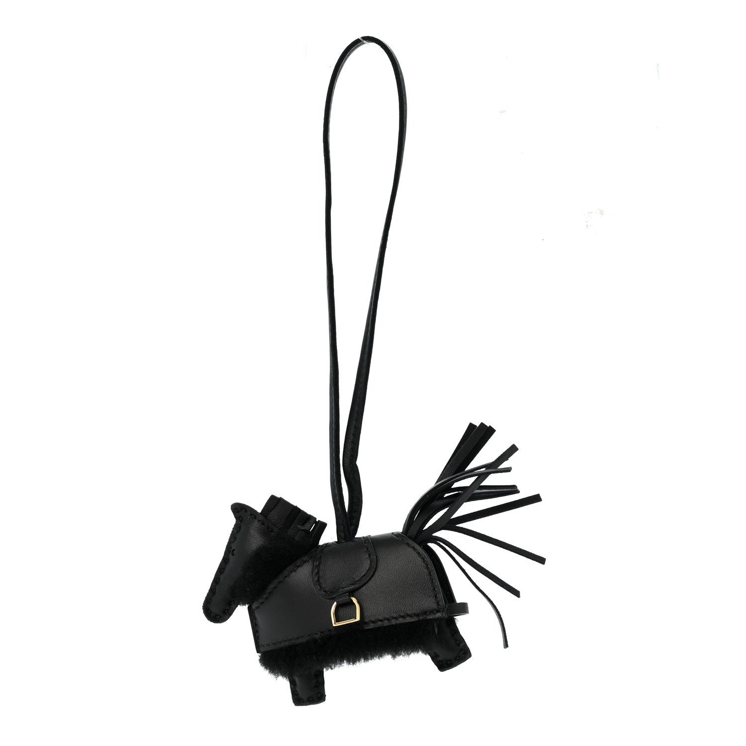 Milo Lambskin Merinos Wool Grigri Rodeo Robeo Plush Bag Charm PM Black