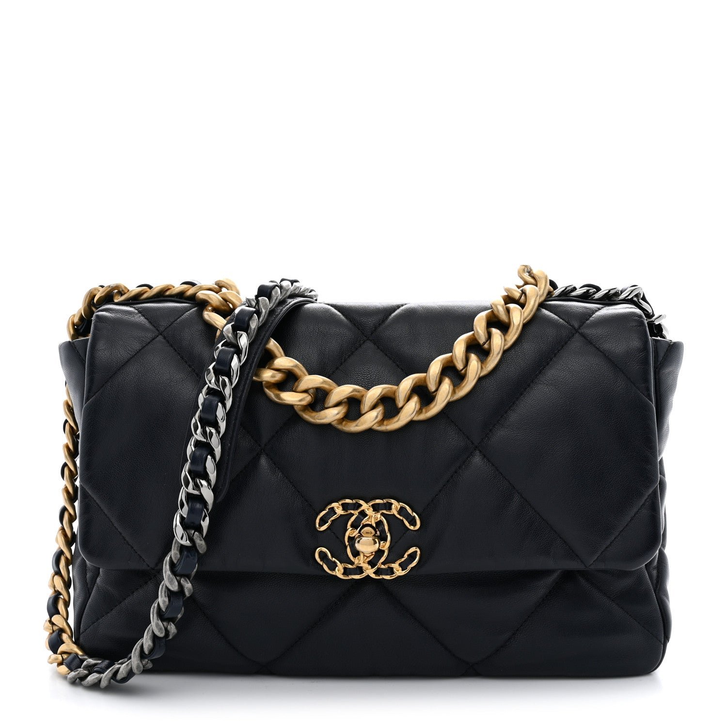 Chanel Goatskin Quilted Large Chanel 19 Flap Navy Blue