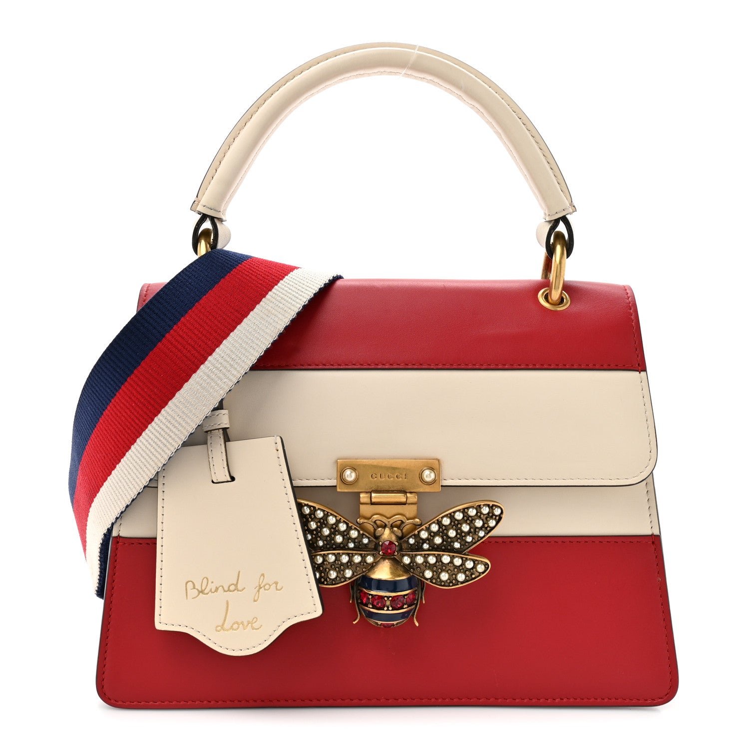 Gucci Calfskin Sylvie Web Small Queen Margaret Top Handle Bag Hibiscus Red Mystic White